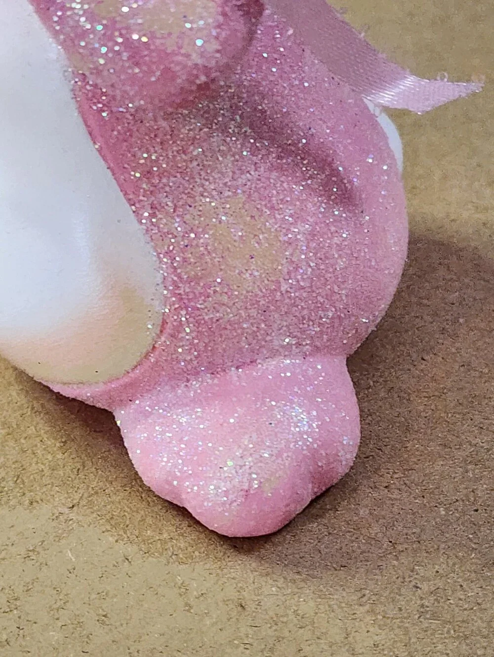 VINTAGE Anthropomorphic Ceramic Bunny Rabbit Pink Glitter Hand Painted Signed